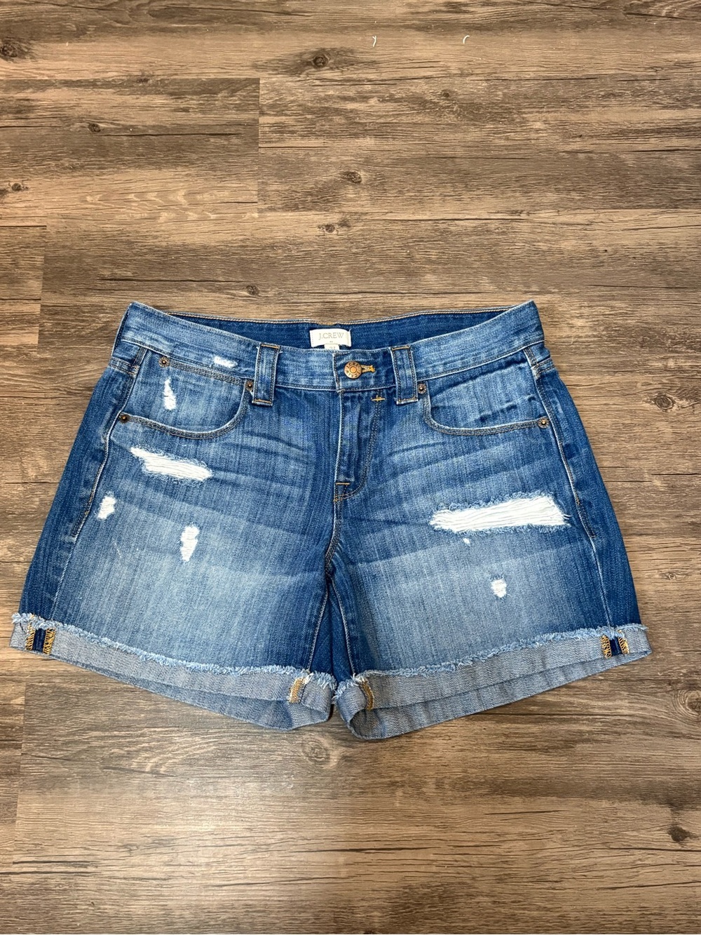 J. Crew Women's Distressed Medium Blue Denim Shorts